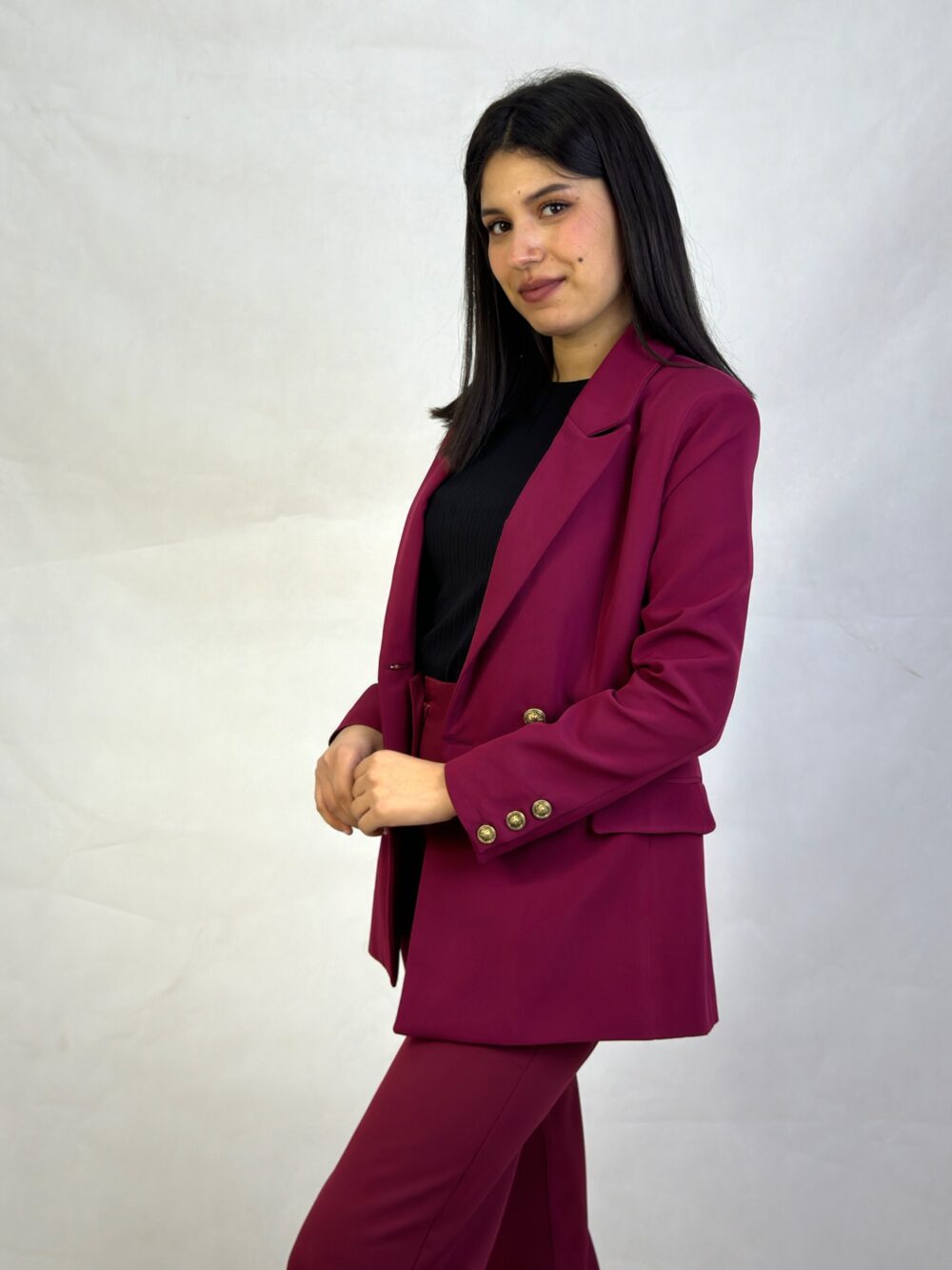 Blazer Croisé & Pantalon à pince large | Rouge Bordeaux – Image 3