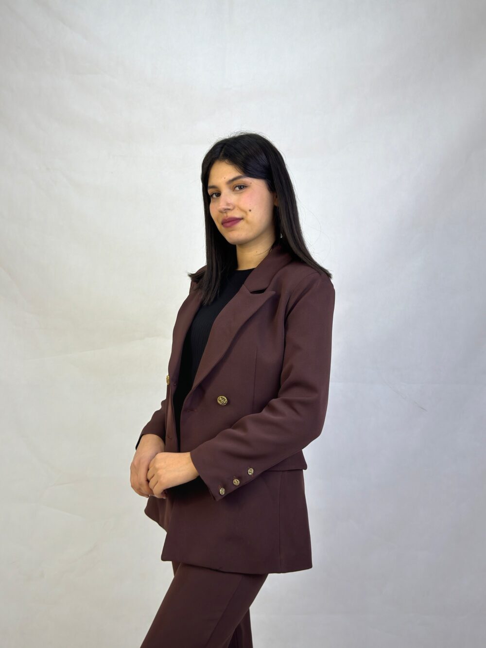 Blazer Croisé & Pantalon à pince large | Marron – Image 3
