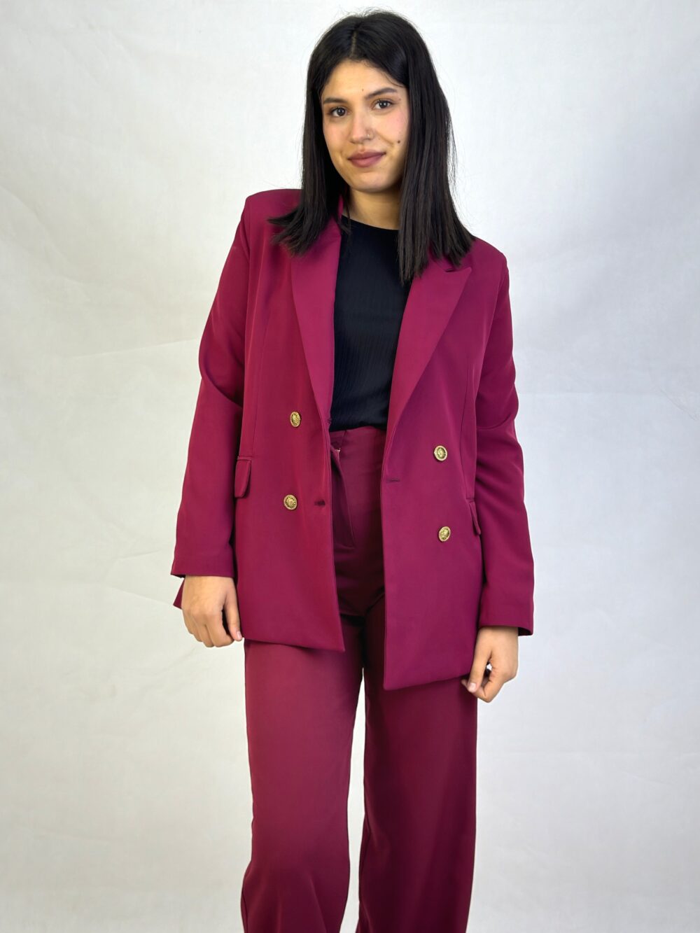 Blazer Croisé & Pantalon à pince large | Rouge Bordeaux – Image 2