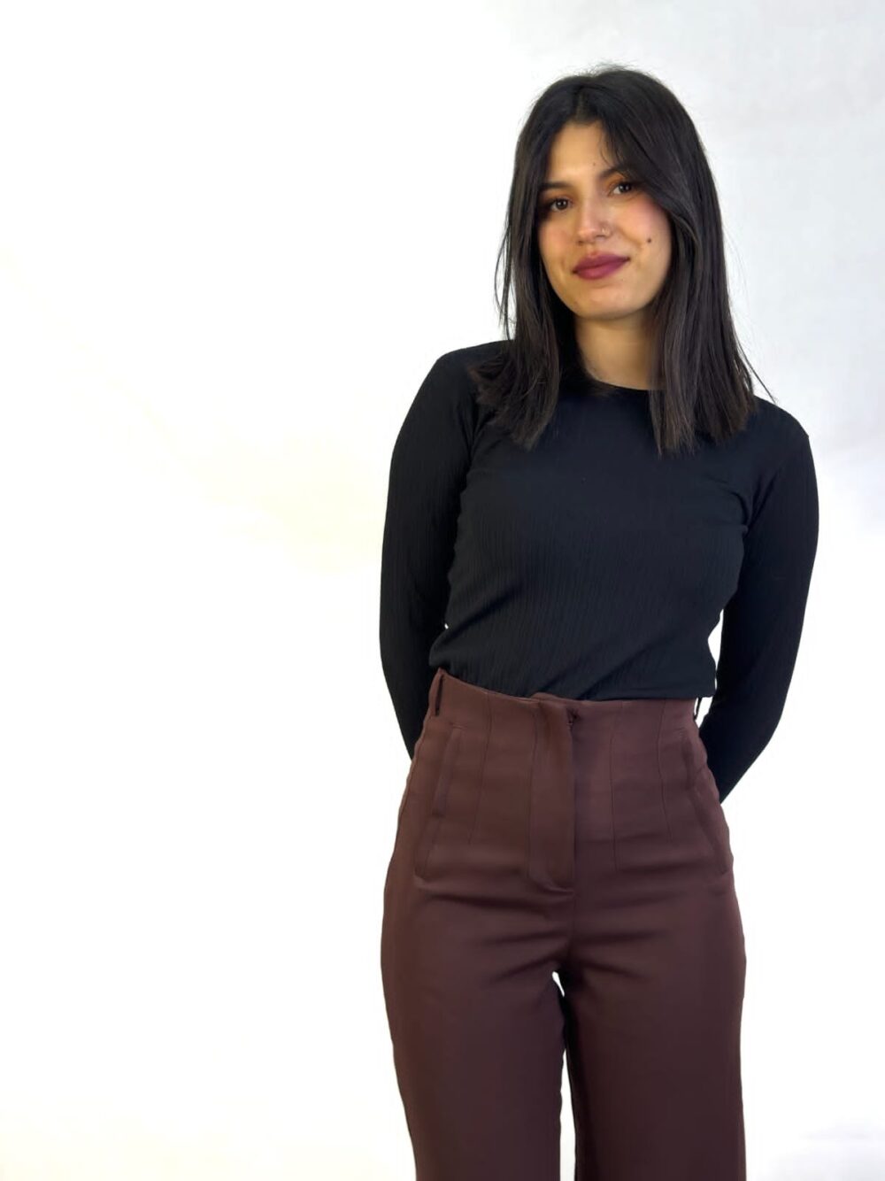Pantalon large à pinces | Marron