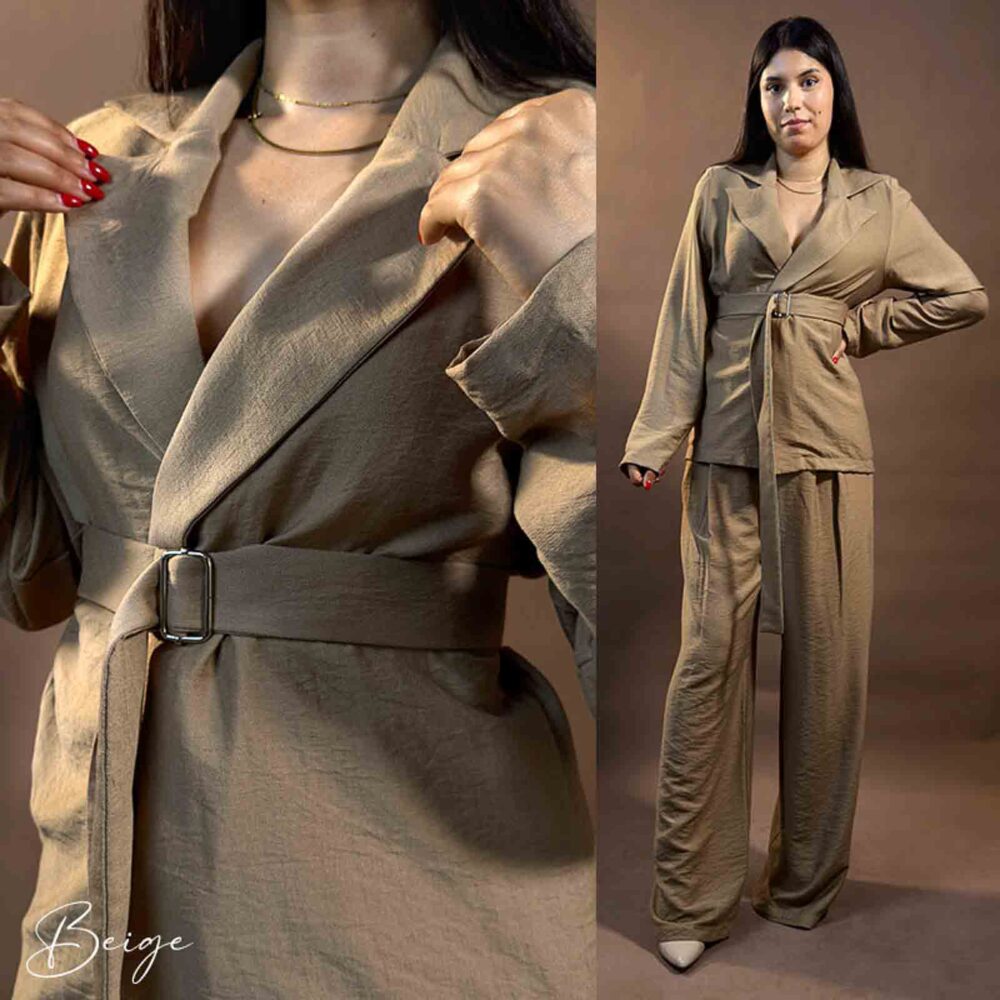 Blazer avec ceinture metallisée et pantalon à plis creux – Image 7