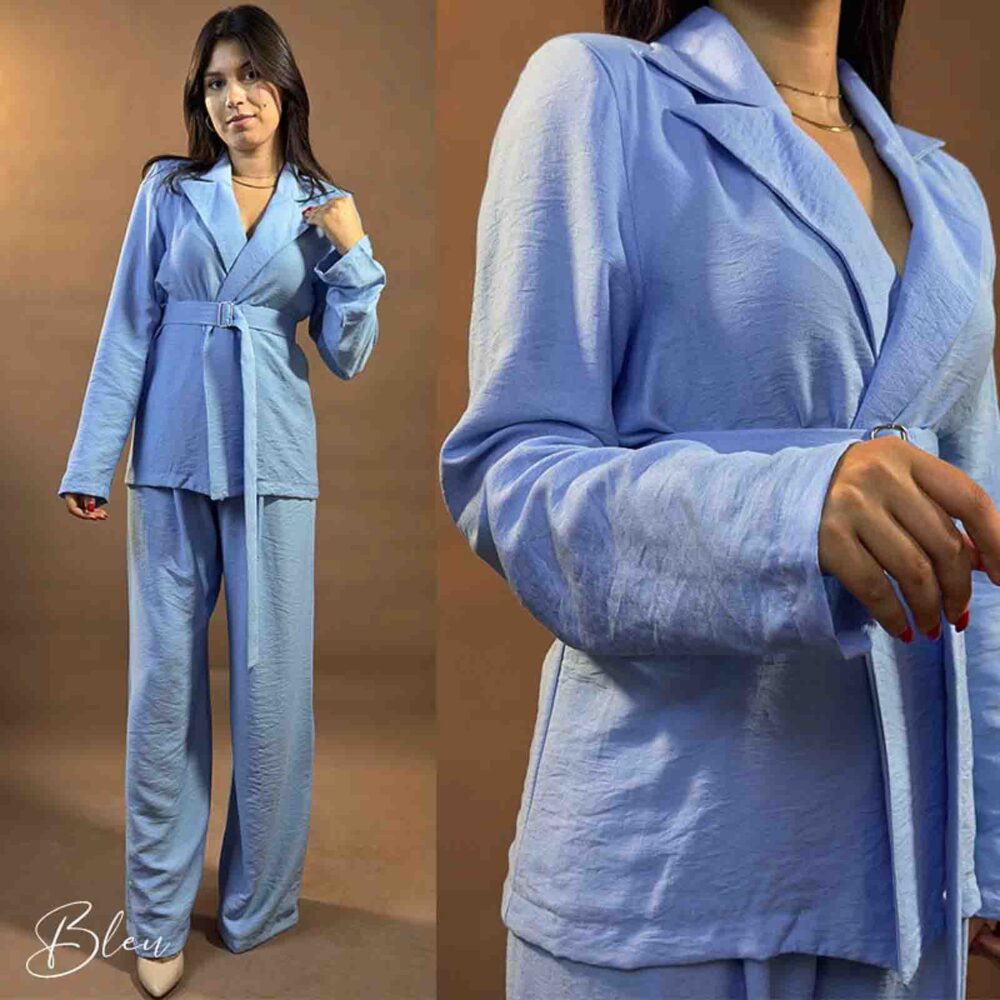 Blazer avec ceinture metallisée et pantalon à plis creux – Image 4