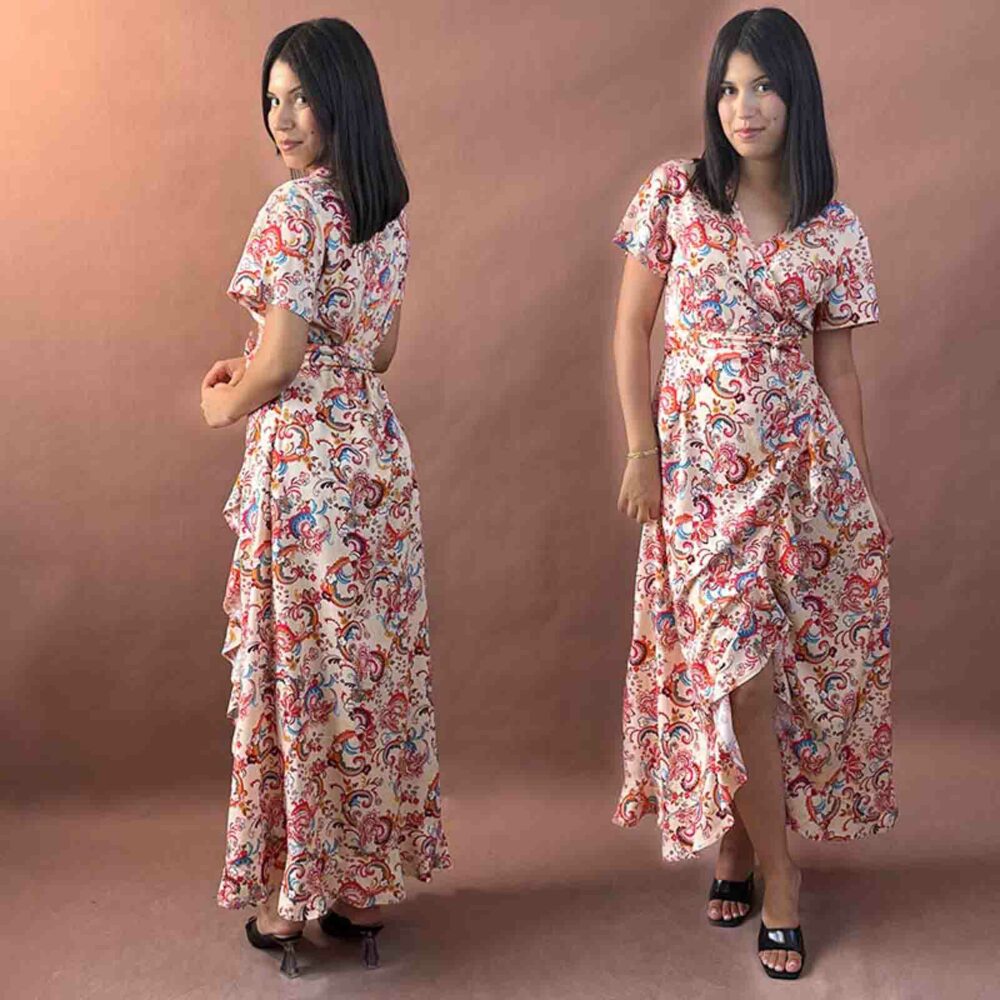 Robe cache coeur longue demi-manches